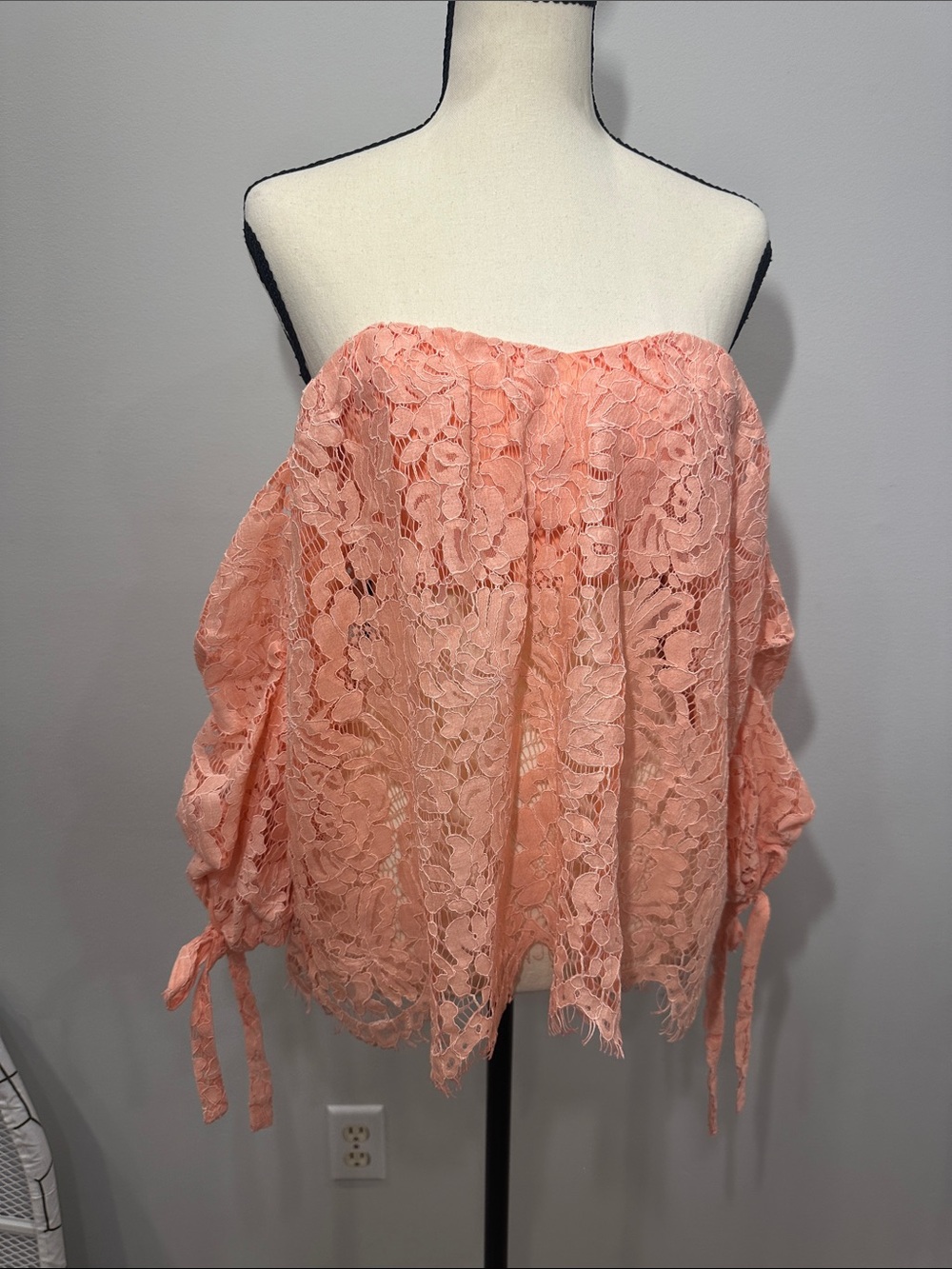 Off-Shoulder Lace Peasant Top - Peach